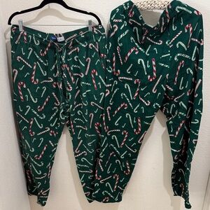 Green Candy Cane mens xlarge christmas Pajamas 2 matching